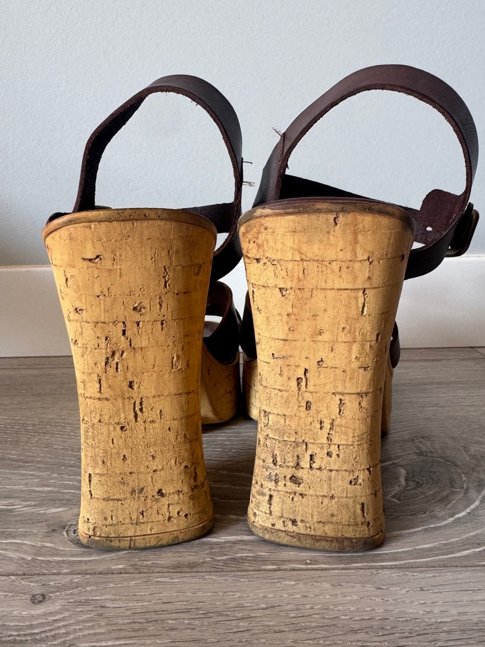 Vintage Y2K Aldo Brown Leather Cork Platform Heels Sandals Sz 8 / 38 Bratz vibes - Picture 4 of 14